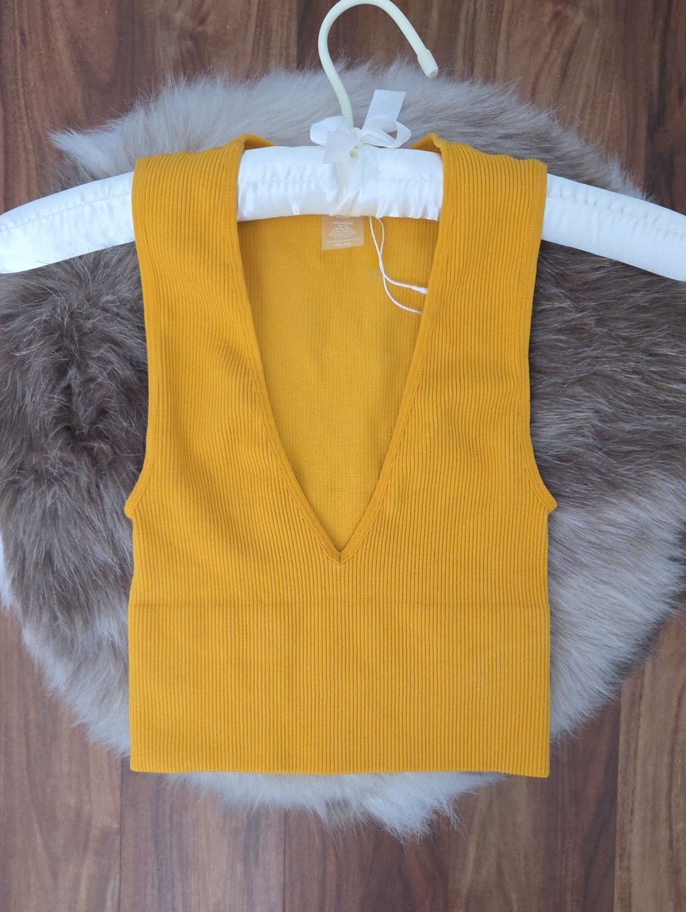 Ribbed V-Neck Crop Tank Top - Mustard